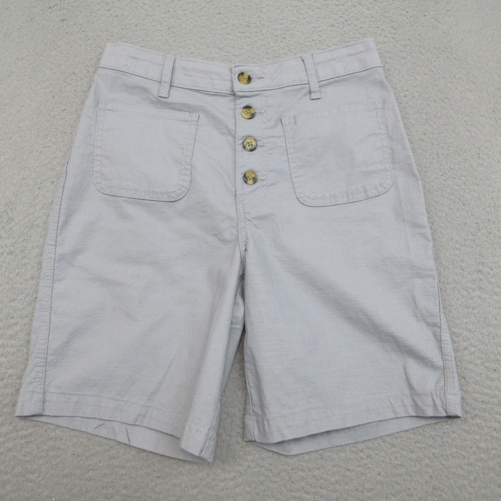Lee Relaxed Fit High Rise Shorts Womens 6 Gray Button Front Twill Stretch Summer
